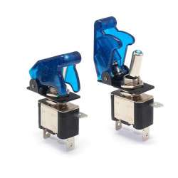 Toggle switch two positions - ON-OFF - 12V/20AMP. IP44 with blue light and missile launcher-type cover