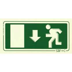 Photoluminescent signage board for ''down'' emergency exit - 200x100mm