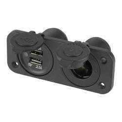 USB Socket (12-24 VDC IN, 5 V OUT) + Cigarette Lighter Socket - Panel 105x45mm