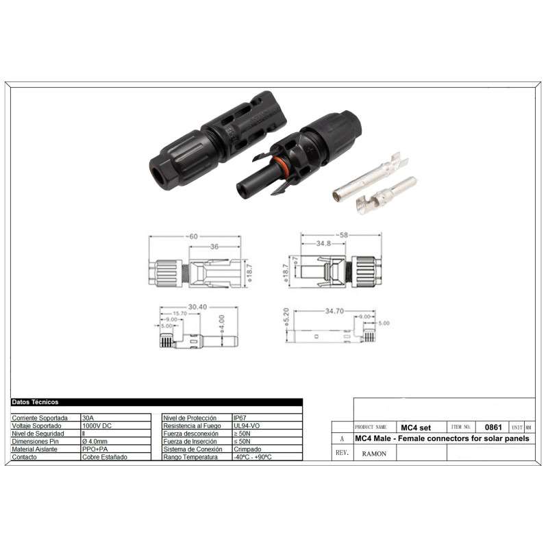 Set MC4 Macho Hembra Para Conexion Placas Solares