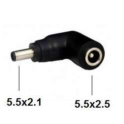 ANGLED ADAPTER 5.5X2.5MM FEMALE TO 5.5X2.1MM MALE