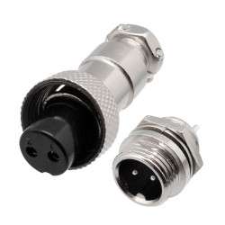 Pair of GX12 / M12 2-pin male and female chassis connectors