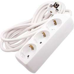 Block of 3 sockets with 1.5m white cable 