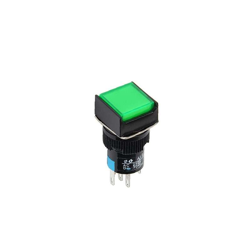 Botão de pressão 24VDC, 16mm, quadrado com luz verde - AL16-M