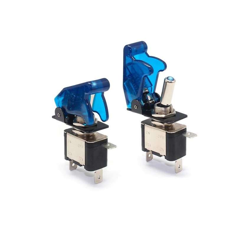 Toggle switch two positions - ON-OFF - 12V/20AMP. IP44 with blue light  and missile launcher-type cover
