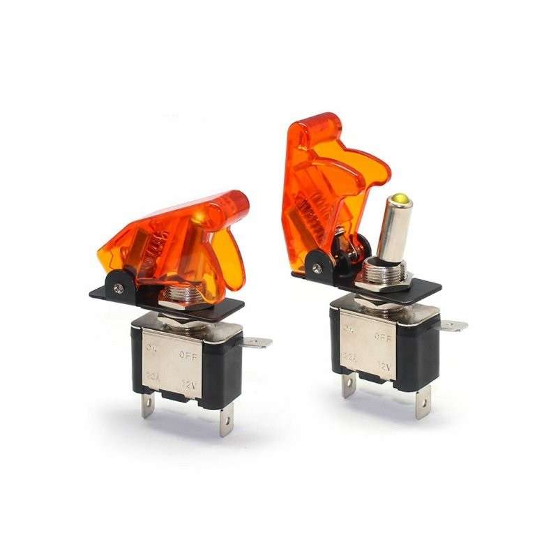 Toggle switch two positions - ON-OFF - 12V/20AMP. IP44 with orange light  and missile launcher-type cover