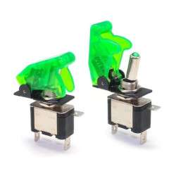 Toggle switch two positions - ON-OFF - 12V/20AMP. IP44 with green light  and missile launcher-type cover