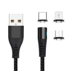 Cabo USB magnético 3-em-1 Lightning + USB-C + micro-USB - 2A Fast Charge - Maxlife MXUC-02