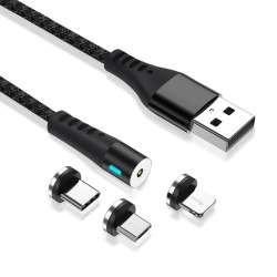 Cable USB Magnético 3 en 1 Lightning + USB-C + micro-USB - Carga Rápida 2A - Maxlife MXUC-02