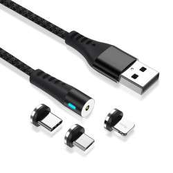 Cabo USB magnético 3-em-1 Lightning + USB-C + micro-USB - 2A Fast Charge - Maxlife MXUC-02