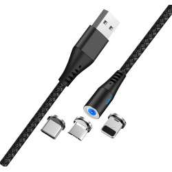 Cable USB Magnético 3 en 1 Lightning + USB-C + micro-USB - Carga Rápida 2A - Maxlife MXUC-02