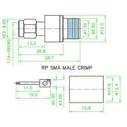 Ficha RP-SMA macho - cravar - para cabo LMR400