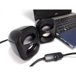 Mini alto-falantes USB 2.0 de 6 W - Conector Jack de 3,5 mm - Controle de Cabo - Preto Equip Life
