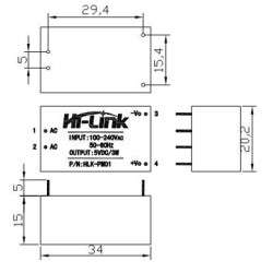 HLK-PM01 - Conversor AC/DC STEP-DOWN, AC IN 220V, DC OUT 5V, 0.6A