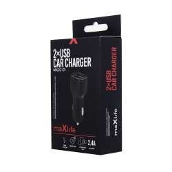 Car Charger 12-24VDC 2xUSB 2.4A Fast Charge - Maxlife MXCC-01