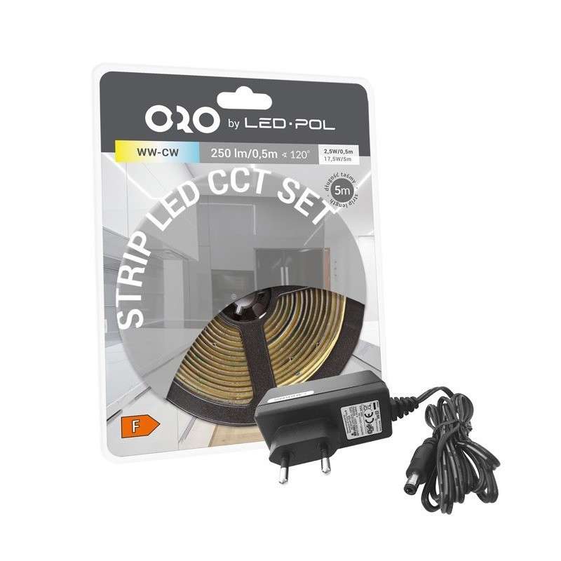 Kit de tira LED CCT (3000..6000K) 5W/m 2500lm con mando  IP20 - Rollo 5,0m - LED POL ORO-STRIP-600L-SMD-NWD-CCT-SET