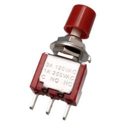 Botão  de pressão ON-MOMENTANEO, 120V. 5A (250V. 2A) vermelho