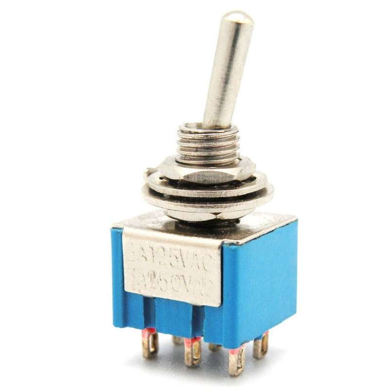 Interruptor de alavanca miniatura 1 posição estável -  (ON)-OFF-(ON) - 250VAC 2A (6 pinos)