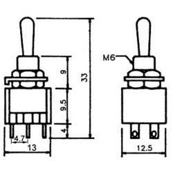 Miniature toggle switch 1 stable position -  (ON)-OFF-(ON) - 250VAC 2A (6 pins) 