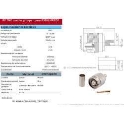 TNC R/P male crimping plug for LMR200,RG58 cable