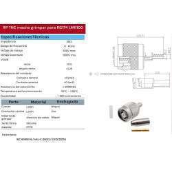 TNC R/P male crimping plug for LMR100,RG174 cable