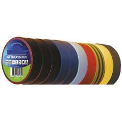 Set of 10 PVC insulating tapes (various colors) 10 mx 15 mm x 0.13 mm