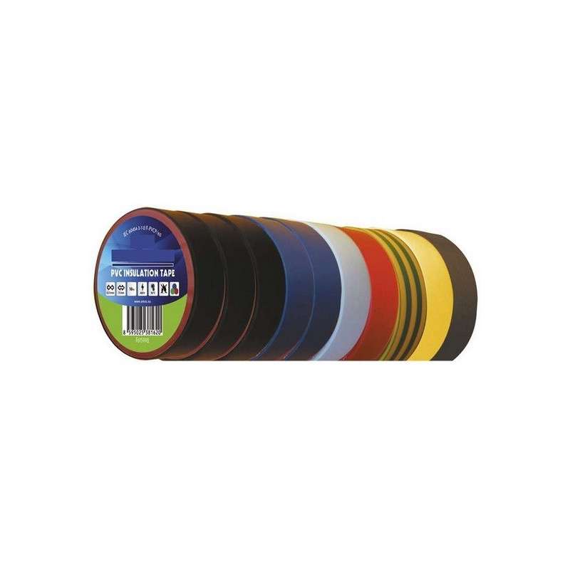 Conjunto de 10 cintas aislantes de PVC (varios colores) 10 mx 15 mm x 0,13 mm