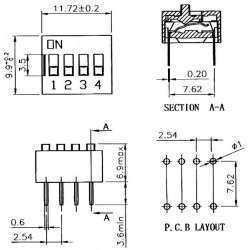 DIP switch 4 way ON-OFF RM2.54mm