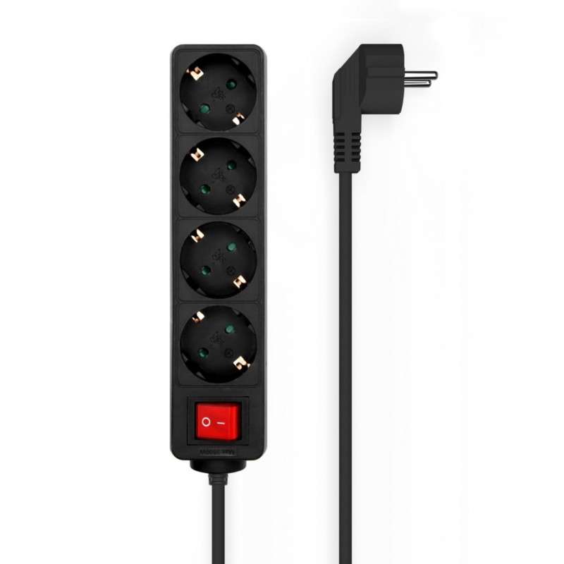 Block of 4 sockets with Switch with Cable 3×1.5mm2 - 1.4m - Color Black