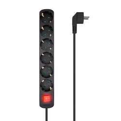 Block of 6 sockets with Switch with Cable 3×1.5mm2 - 1.4m - Color Black