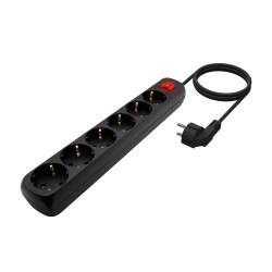 Block of 6 sockets with Switch with Cable 3×1.5mm2 - 1.4m - Color Black