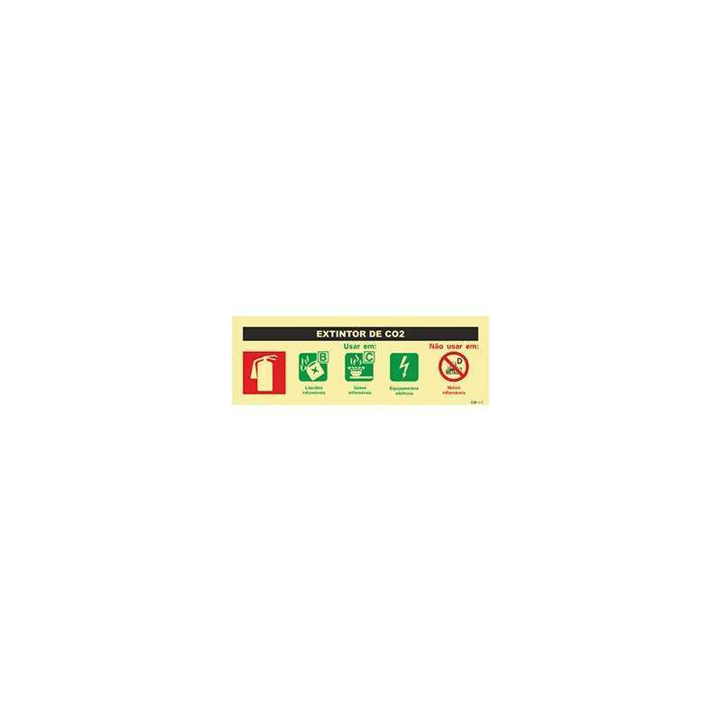 Photoluminescent sign board for CO2 fire extinguisher - 240x85mm