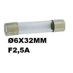  Vidrio rápido fusible Ø6x32mm F2,5A 250VAC