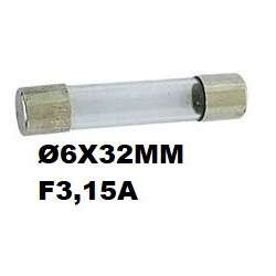  Vidrio rápido fusible Ø6x32mm F3,15A 250VAC