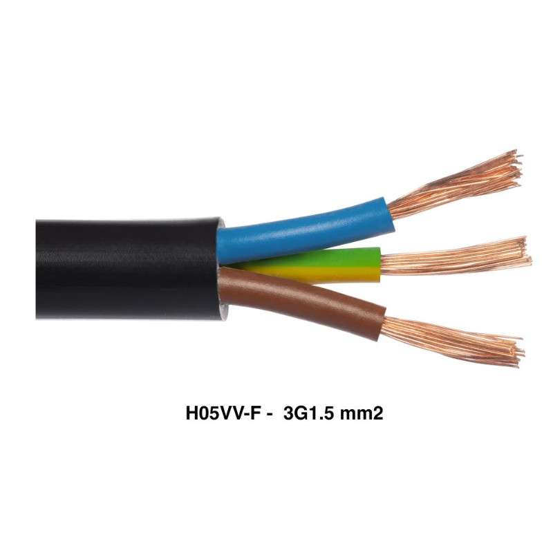 Stranded electric cable round FVV 3x1.5mm² black - H05VV-F 3G1.5