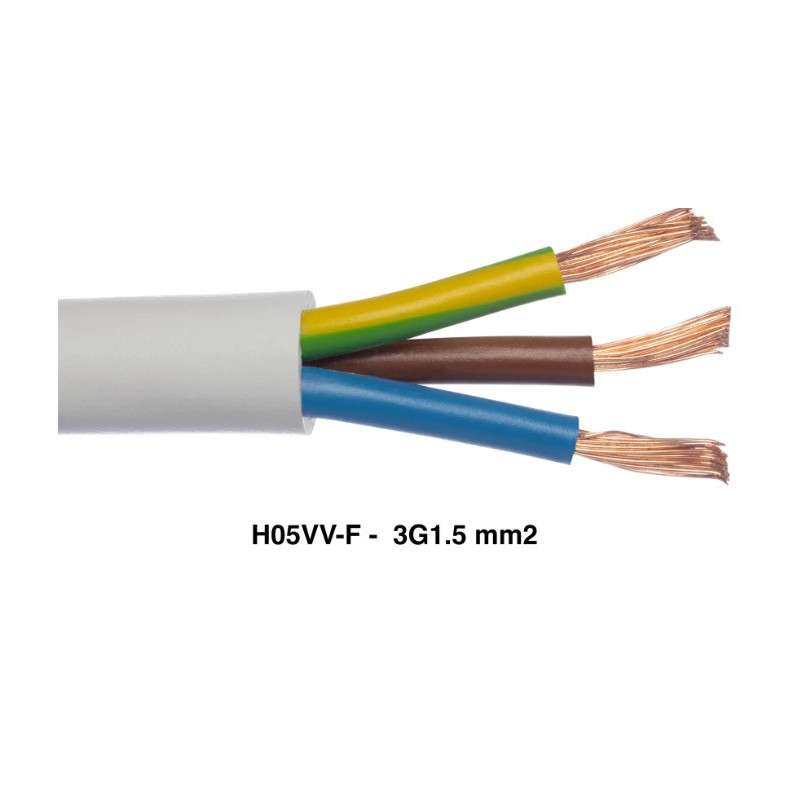 Cabo eléctrico trenzado redondo FVV 3x1.5mm² blanco - H05VV-F 3G1.5