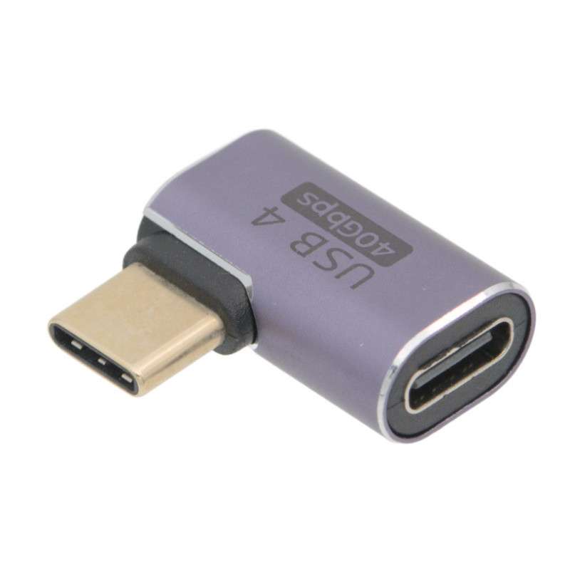 Adaptador USB-C macho/fêmea de ângulo reto de 90 graus de lado plano