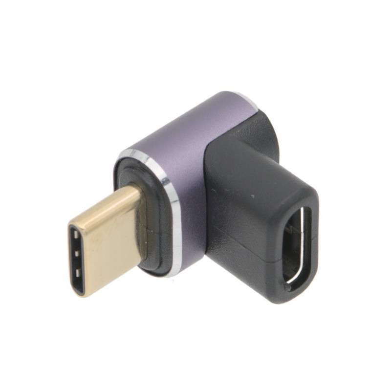 Adaptador USB-C macho / hembra de ángulo recto de 90 grados frontal