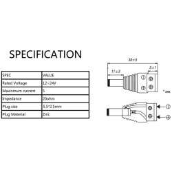 Female DC plug 5.5x2.5x10mm with screws