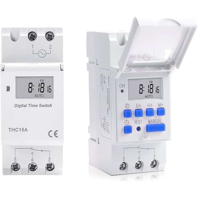 Programador horário digital para calha DIN THC15A AC 220V 15 AMP