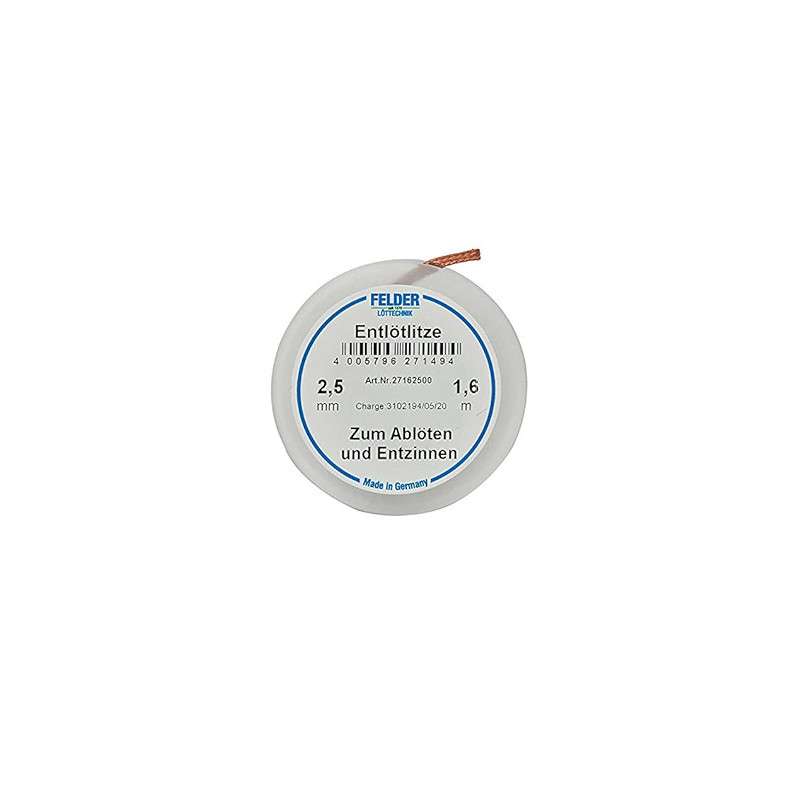 Felder desoldering braid, 2.5 mm, 1.6 m, flux soaked, copper