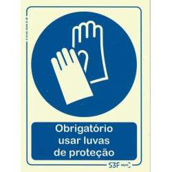 Letrero fotoluminiscente ''Obrigatório usar luvas de proteção'' - 150x