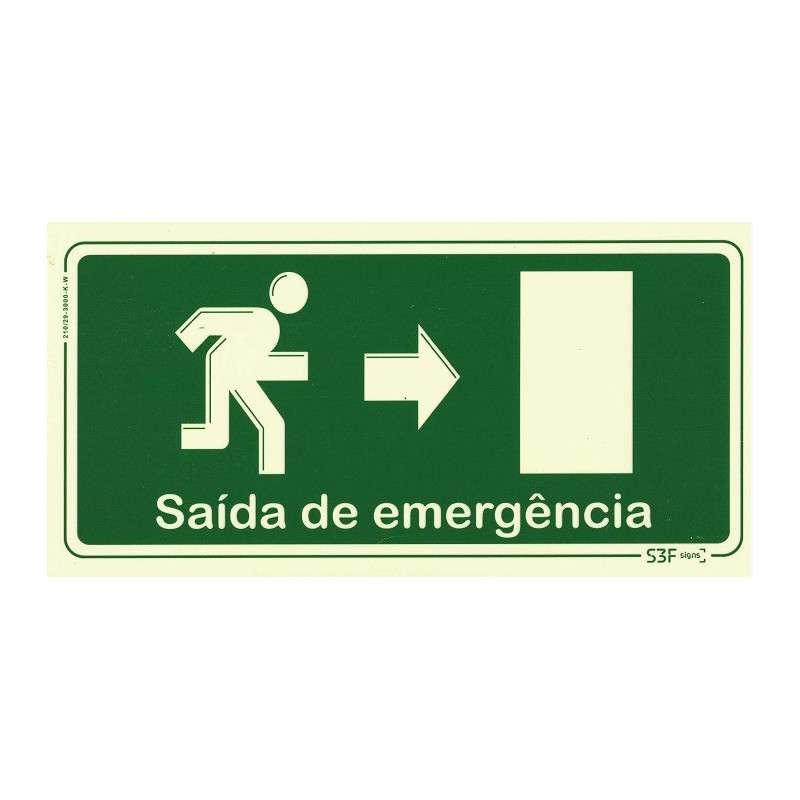 Photoluminescent emergency exit sign ''Right'' - 300x150mm (Portuguese