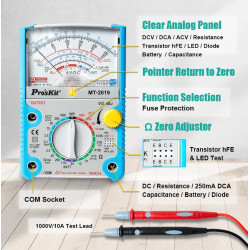 Analog multimeter (1000Vac/dc 250mAdc 20MΩ Cap. hFE) - MT-2019