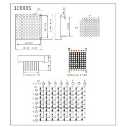 Matriz de puntos LED 8X8 Ø:3,00mm 32X32mm 16PIN