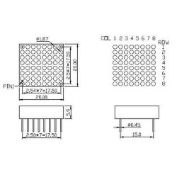 Matriz de pontos LED 8X8 Ø:1,9mm 20X20mm 16PIN