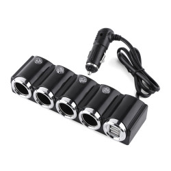 Automotive cigarette lighter adapter with 4 12V / 24V outlets and 2 US