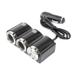 Adaptador de isqueiro automóvel com 2 saídas 12V / 24V e 2 portas USB.