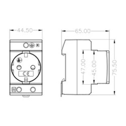 Schuko socket 230VAC 16A for DIN rail Gray