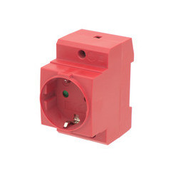 Schuko socket 230VAC 16A for DIN rail Red